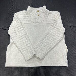 Southern Tide Quilted Pullover Sweatshirt M Ivory Cotton Blend Long Sleeve
